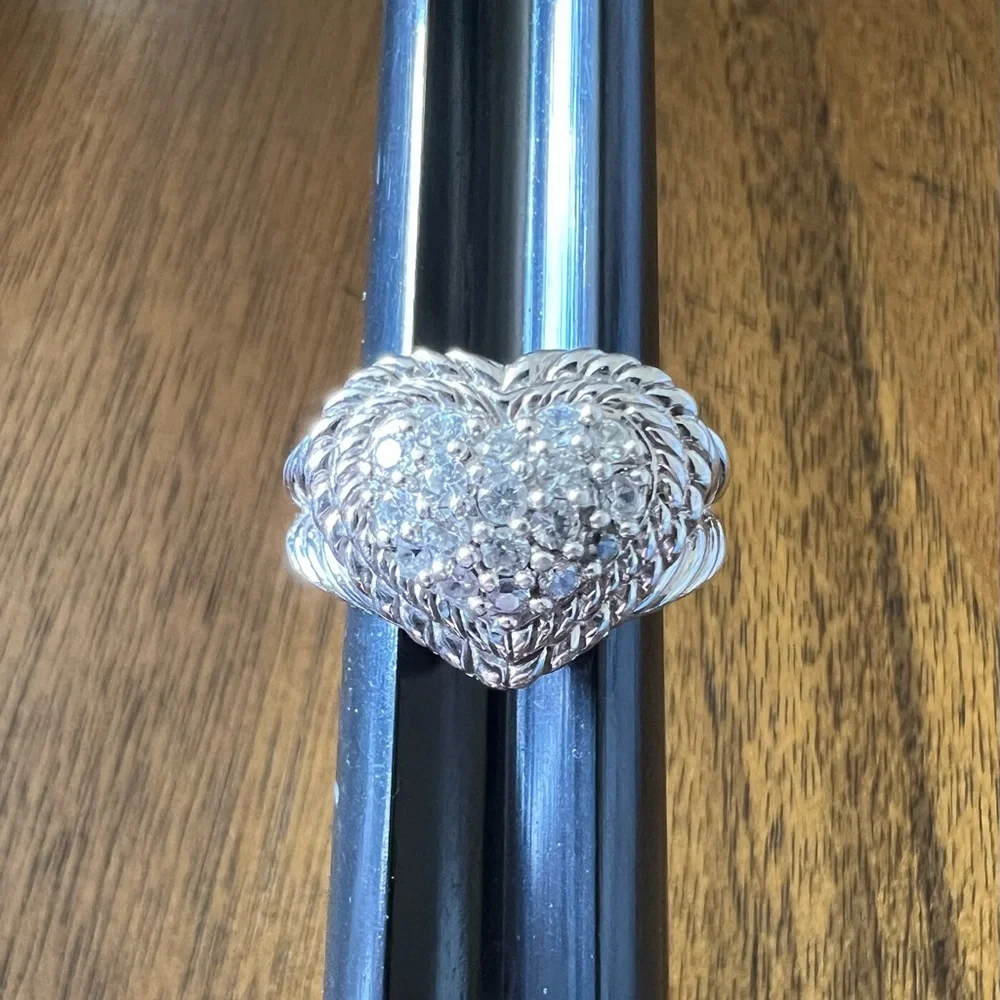 Judith Ripka Sterling Silver Pavé Heart Diamonique CZ Ring Size 6 - Picture 7 of 15